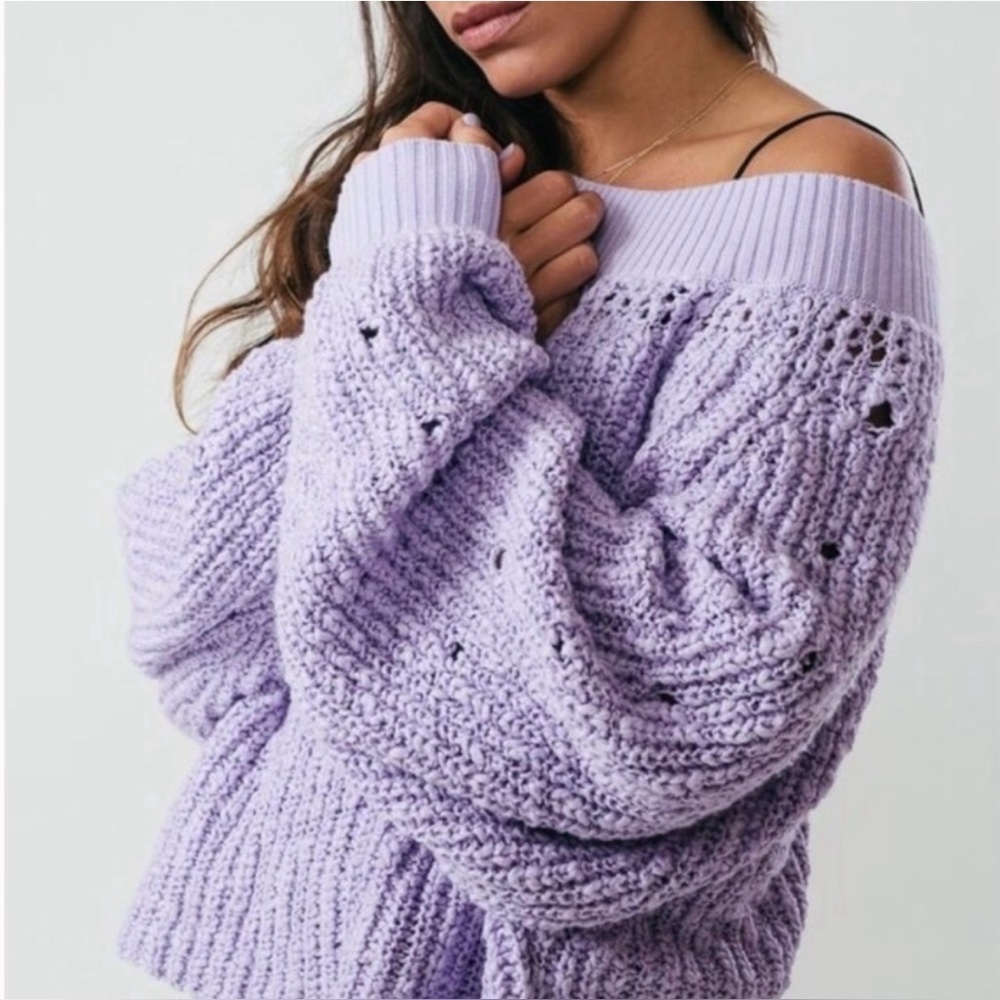 Free People Pandora Boat Neck Cropped Oversized Sweater Lavender/Purple Size S